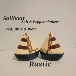 Sailboat Salt & Pepper Shakers - Red, Blue & Ivory
